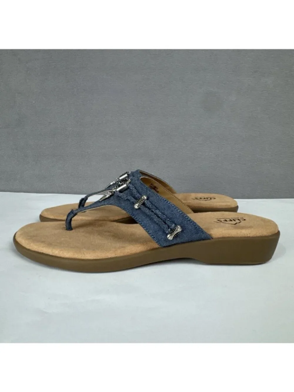 Cliffs Blue Jean Southwest Flip Flop Sandals Bailee Women's 11M silver details